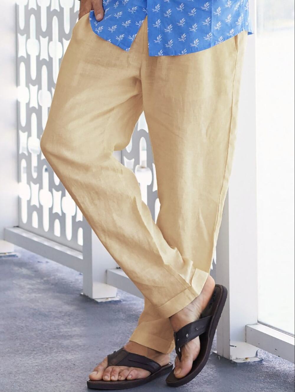 NEW Hardaddy Cotton Pants XL Pull On Beige Plain Hawaiian Casual Trousers